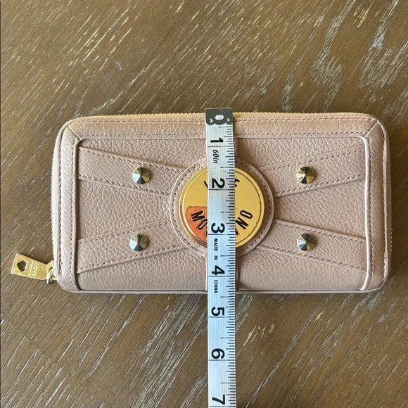LOVE MOSCHINO Genuine Leather beige studded zip-around gold-tone Wallet - Picture 11 of 15